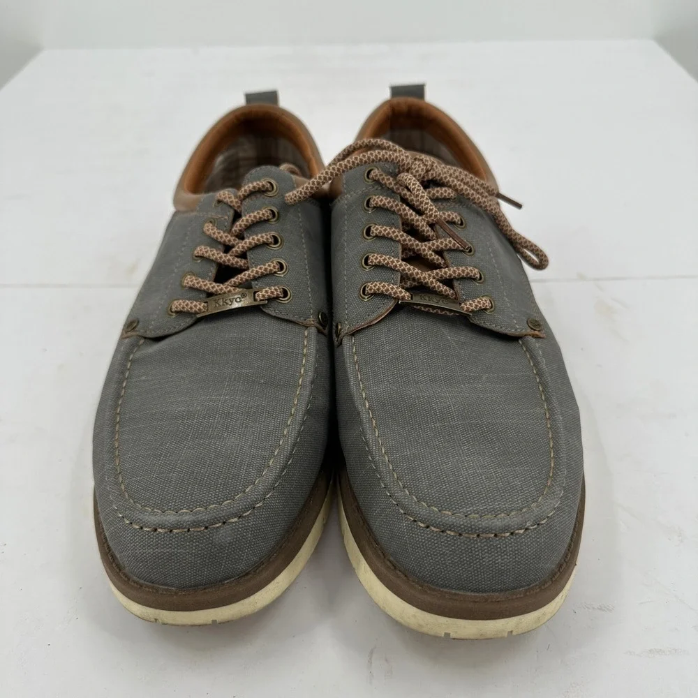 Kkyc Mens Gray Canvas‎ Lace Up Boat Shoes Size 13 Preppy Old Money